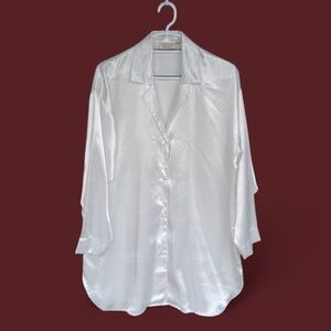 Victoria's Secret White Satin Button Down Shirt Size M/L